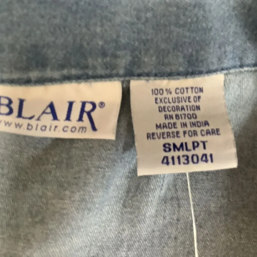 Womans Blair 2 Pc Denim Dress Jacket Size Small Petite Embroidered Dress Vintage